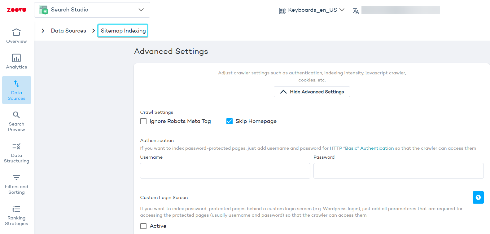 Advanced indexing settings