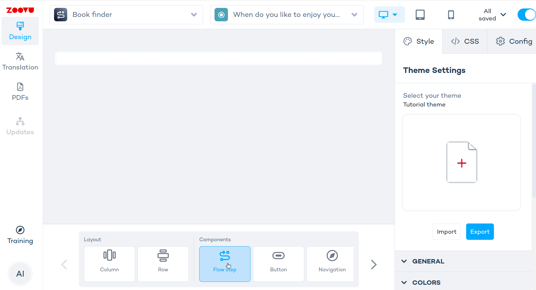 Select "Flow Step" component from bottom Components' drawer