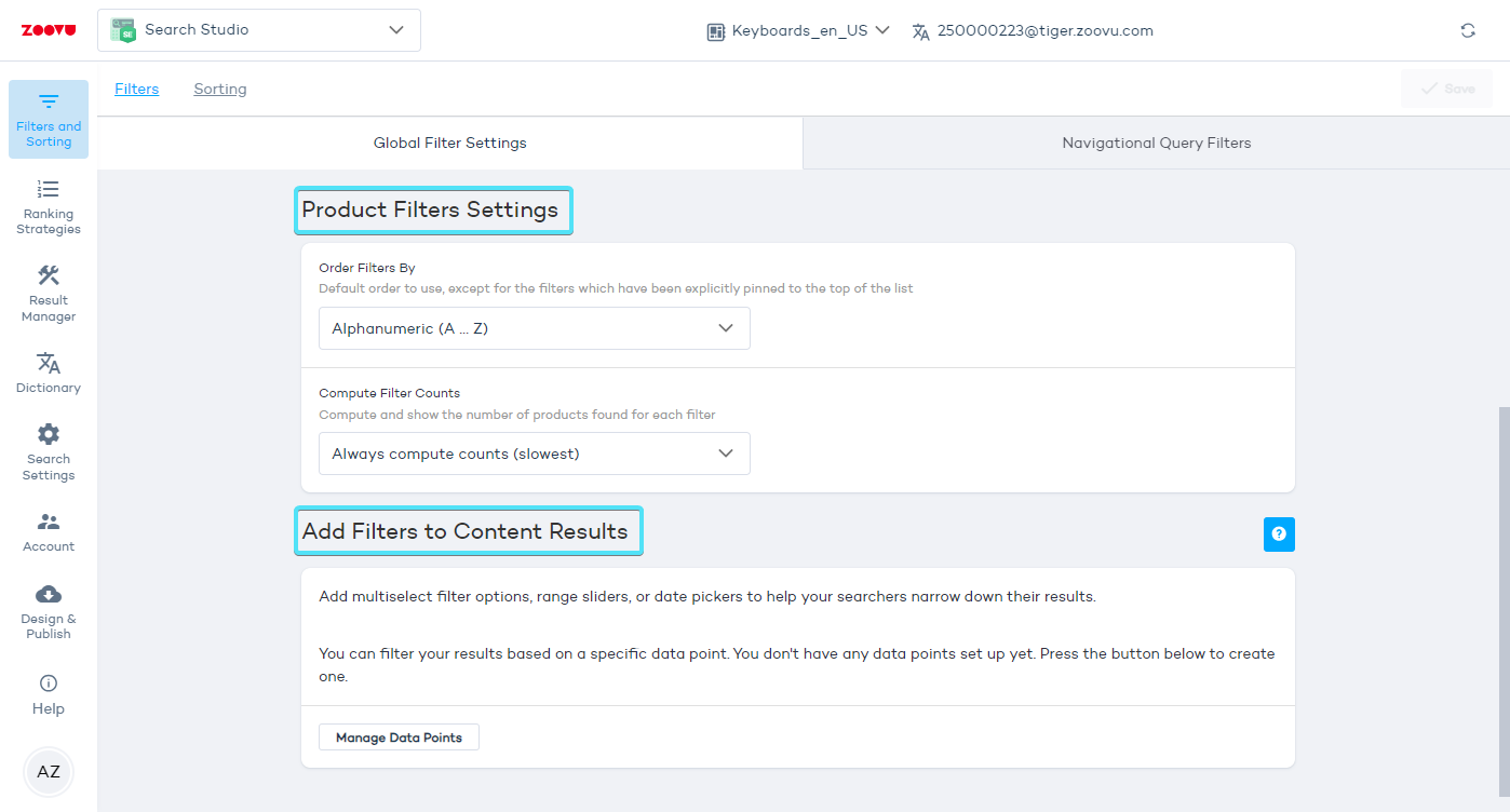 Product and content filters