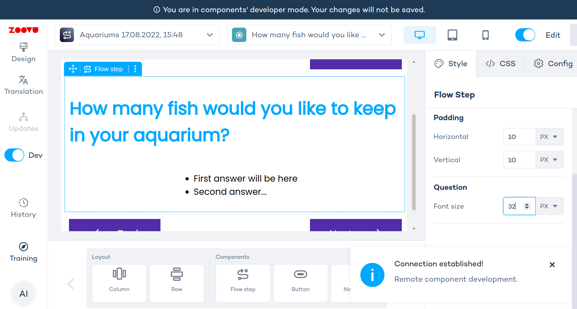 Right panel config working