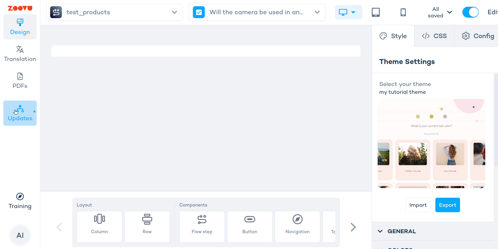 Update button on the left panel