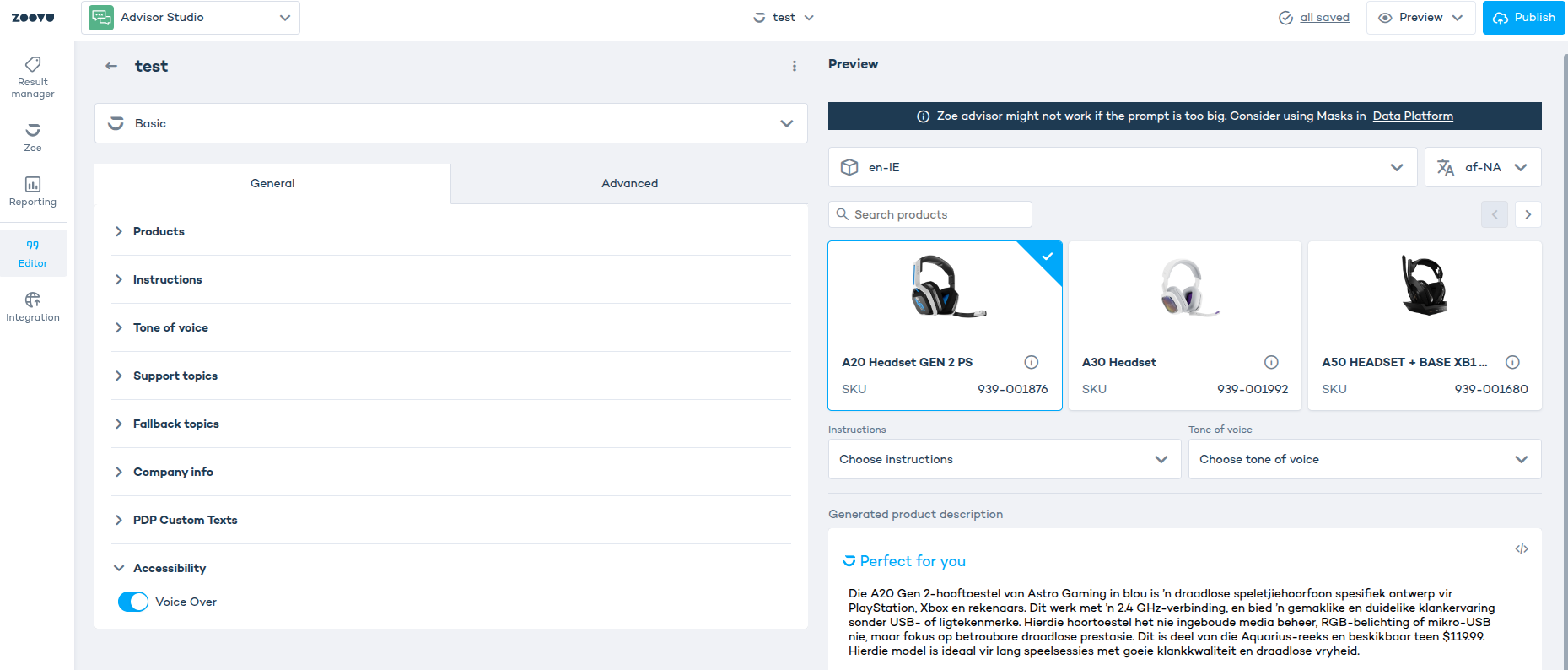 Voice interaction in Zoe