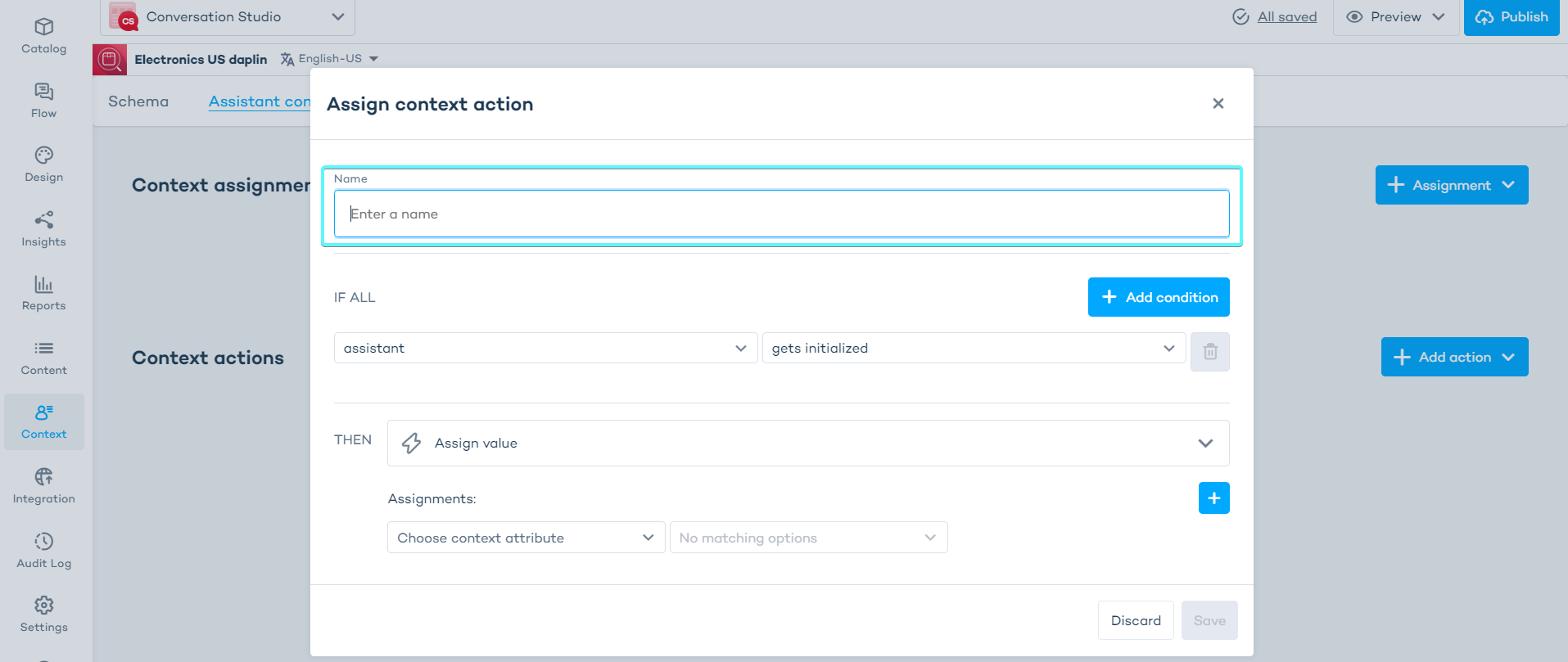 Context actions with unique names