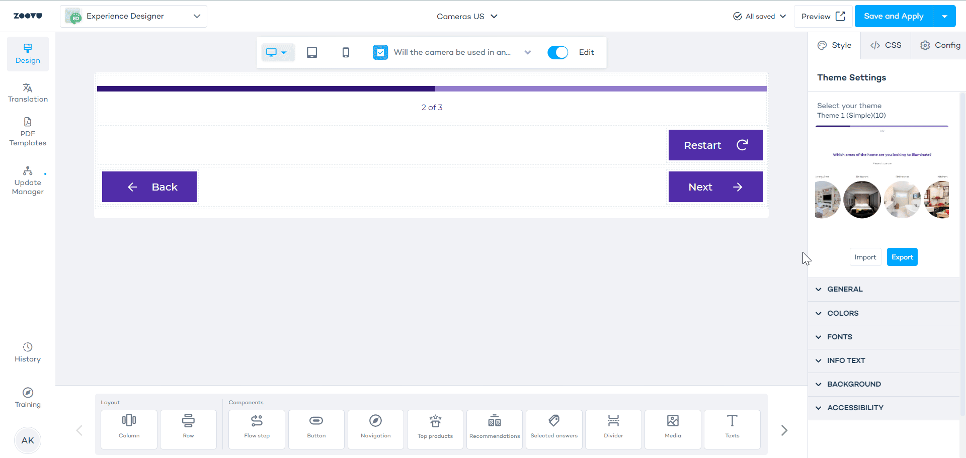 Themes panel with search bar